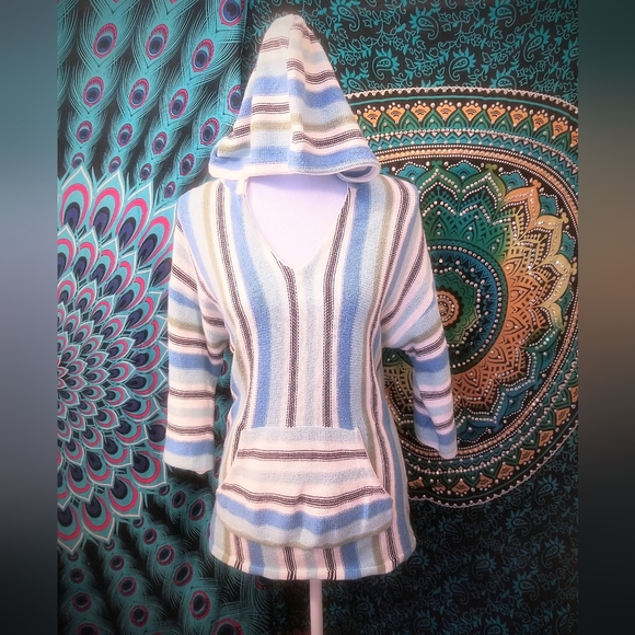 Multicolored Striped 3/4 Sleeve Baja Hoodie - Picture 2 of 8